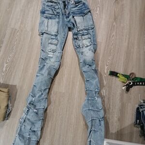 Rockstar Original Blue Distressed Stacked Cargo Jeans